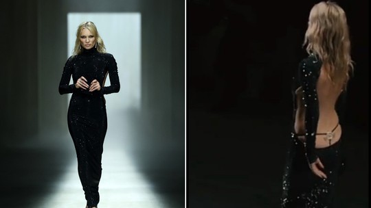 Kate Moss encerra desfile da Gucci com fio dental luxuoso à mostra