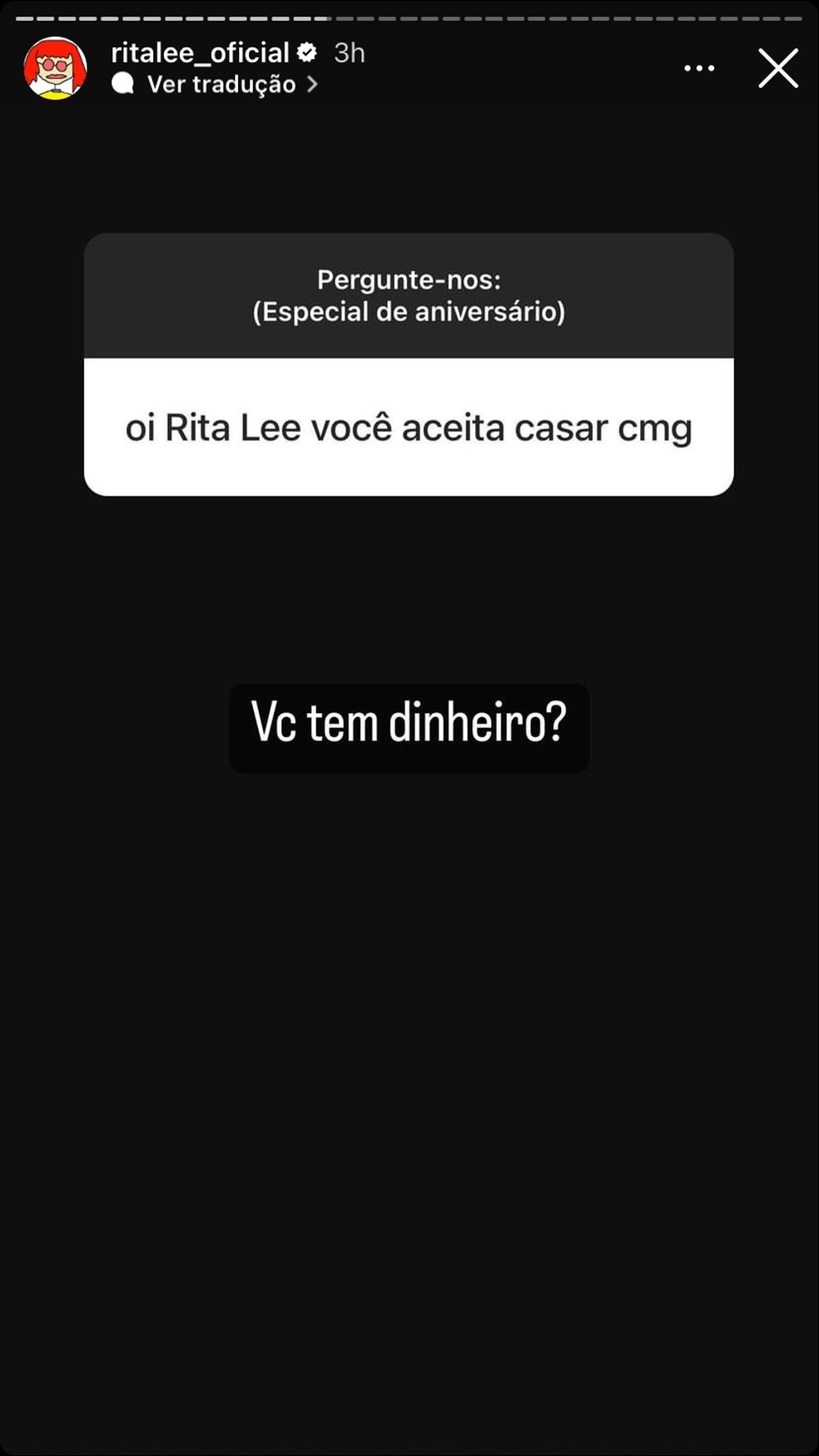 Rita Lee responde perguntas de fãs — Foto: Reprodução/Instagram