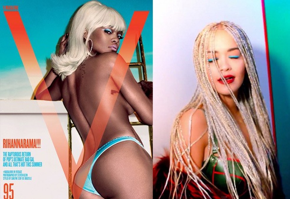 Rihanna na capa da "V Magazine" e Rita Ora no clipe "Bitch I'm Madonna" (Foto: Reprodução V Magazine/ Youtube) — Foto: Glamour