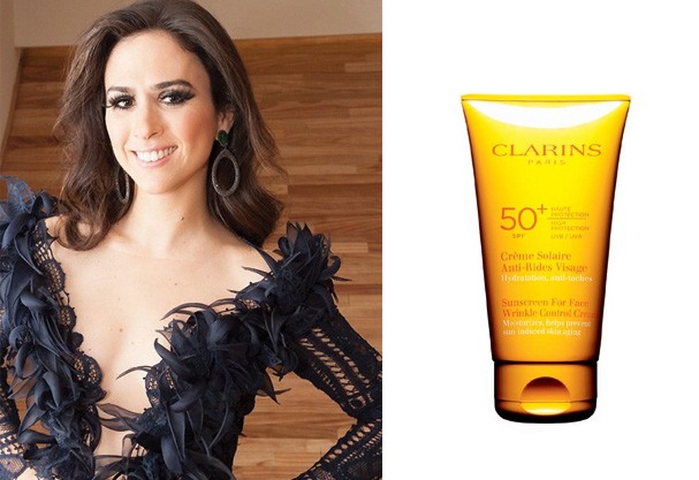 Tatá Werneck é do time das branquinhas - Creme Solaire Anti-Rides FPD 50 r$122, Clarins (Foto: Divulgação) — Foto: Glamour