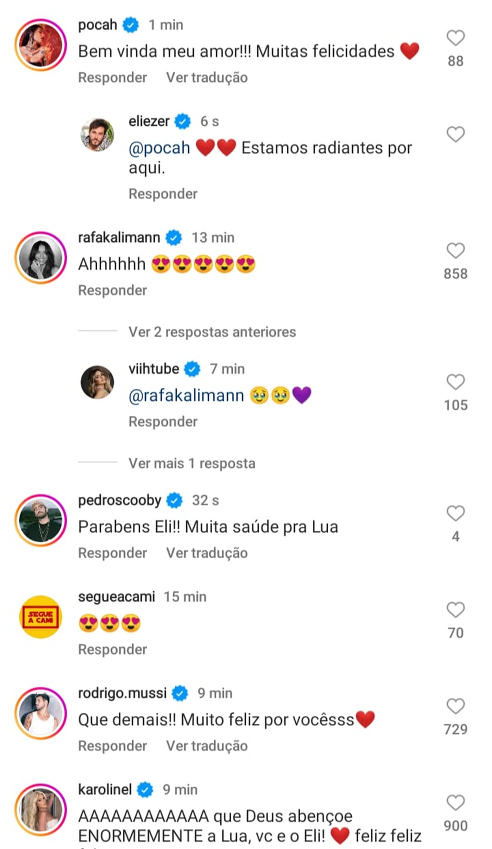 Colegas de reality show celebram chegada de Lua — Foto: Reprodução/Instagram