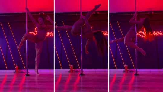 Solteira, Gracyanne Barbosa se joga em aula de pole dance 