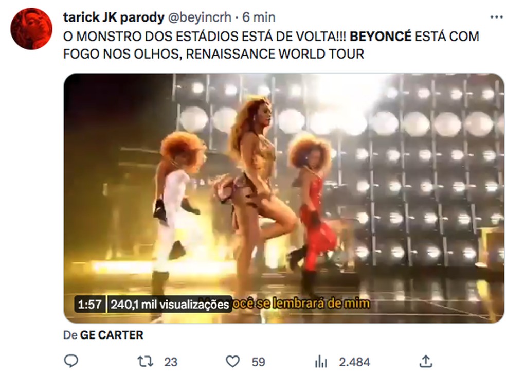 Beyoncé agita a web com anúncio de nova turnê — Foto: Reprodução/Twitter