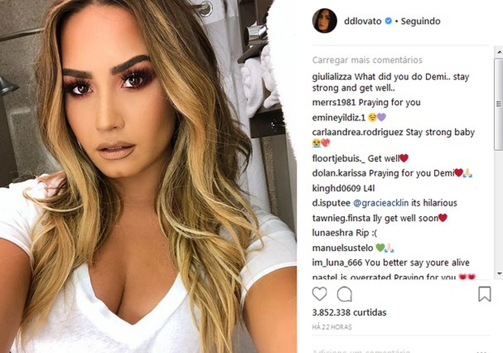 Fãs postam comentários de apoio a Demi Lovato no Instagram; último post dela foi uma selfie, compartilhada há 22 horas (Foto: Instagram/Reprodução) — Foto: Glamour