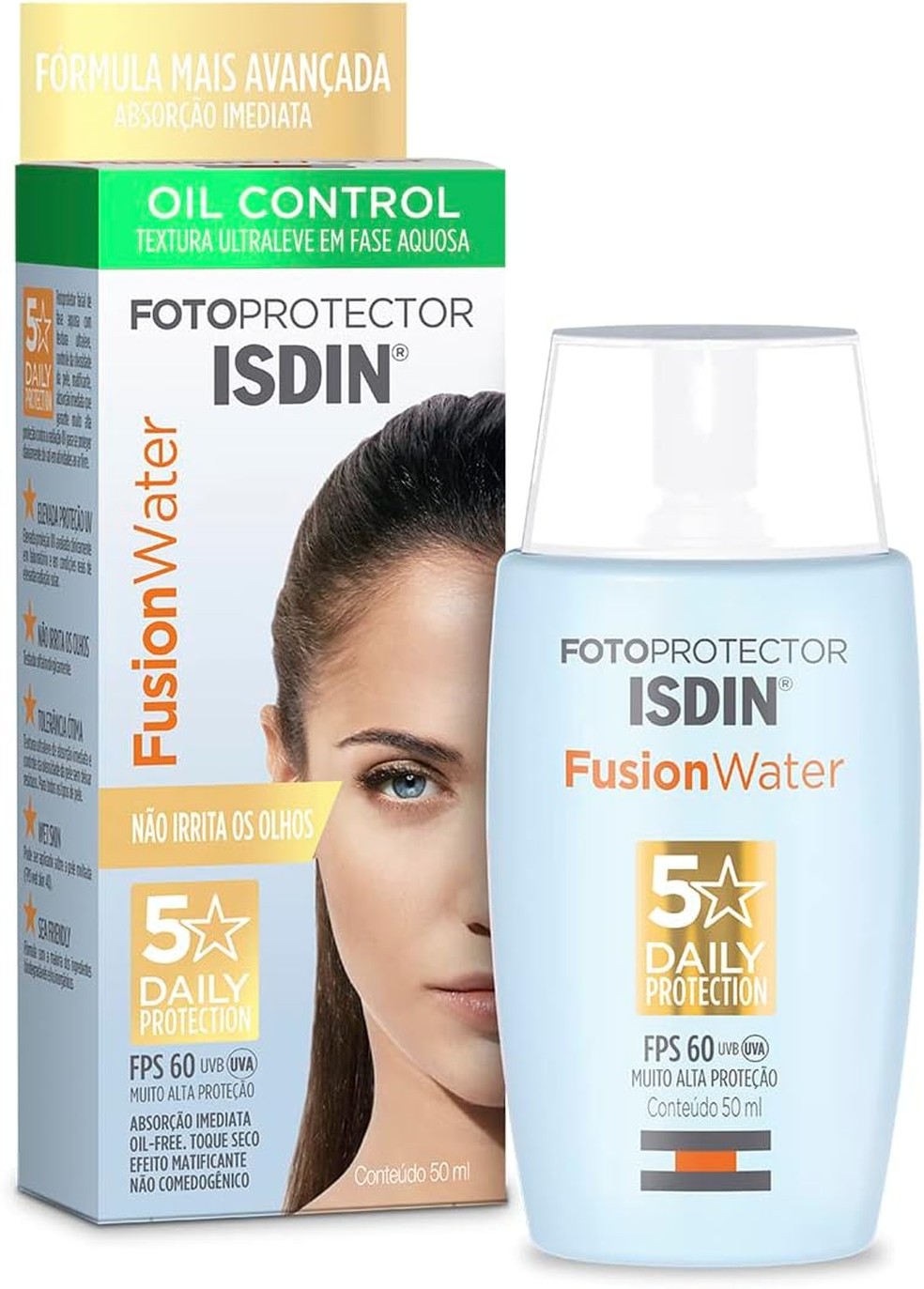 Protetor Solar Facial Fusion Water 5 Stars Fps 60 Sem Cor — Foto: Divulgação