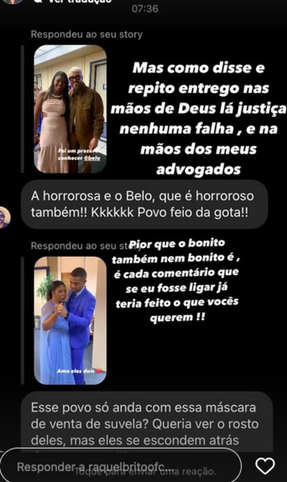 Raquel, irmã de Davi, rebate mensagens de ódio de internauta: 'O que as ...