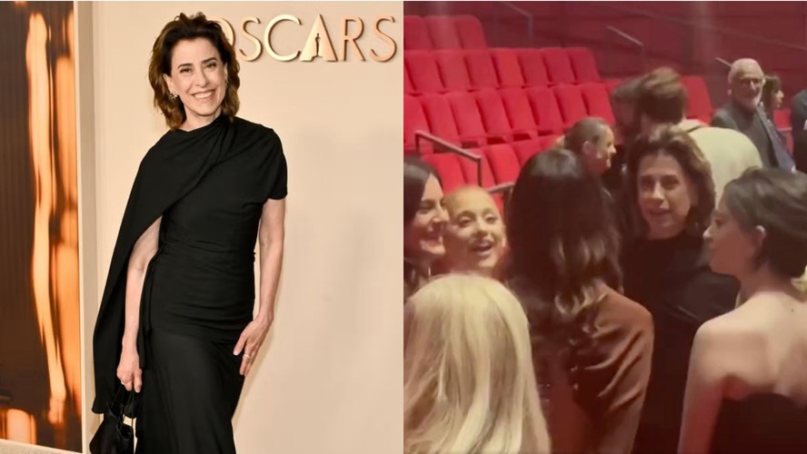 Fernanda Torres posa com celebridades no jantar dos indicados ao Oscar