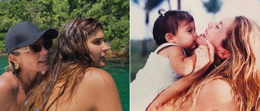 Giulia Costa posta antes e depois com Flávia Alessandra para celebrar aniversário da mãe