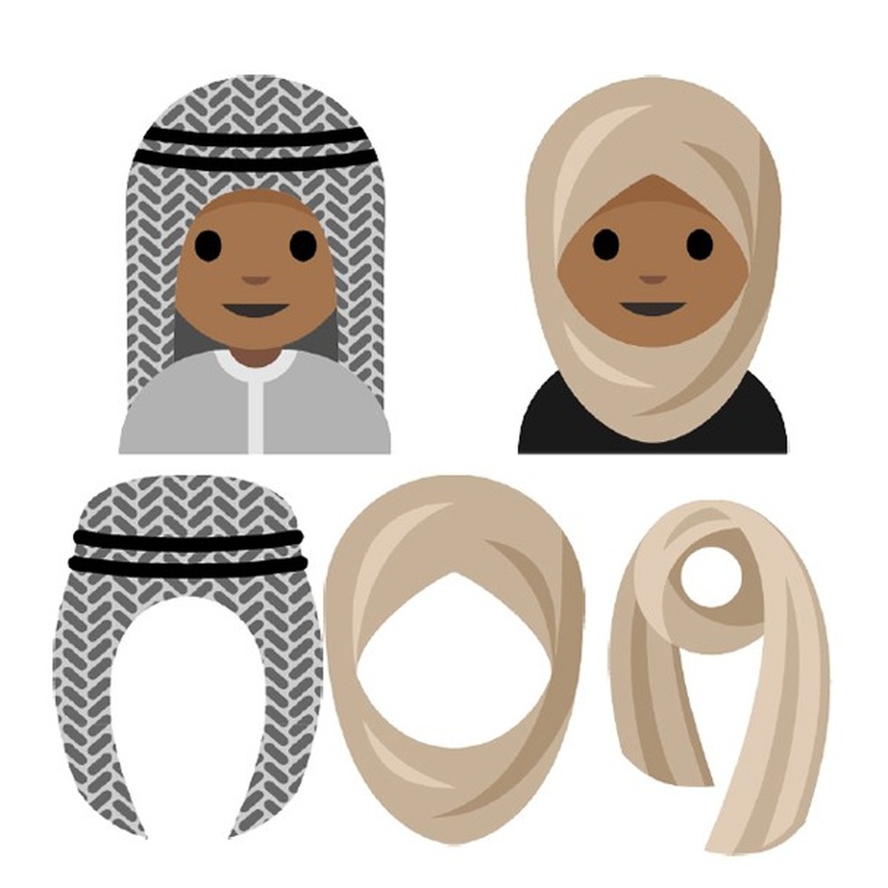 Adolescente muçulmana desenhou emoji feminino usando véu e hijab e um masculino usando keffyieh (Foto: Reprodução) — Foto: Glamour