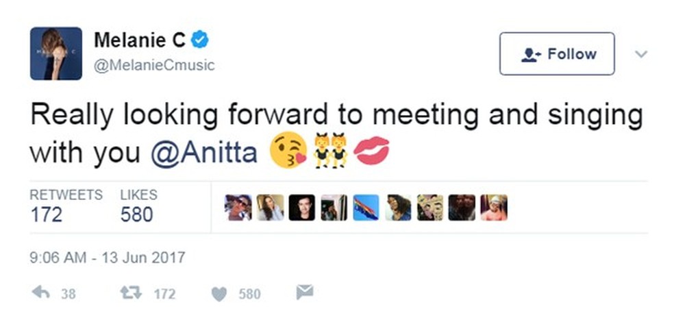 Mel C manda recado para Anitta (Foto: Twitter/Reprodução) — Foto: Glamour
