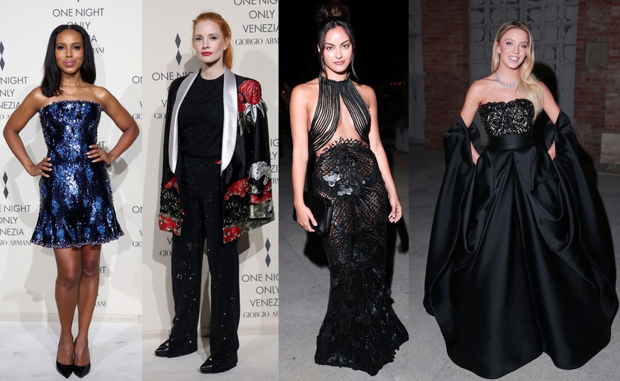 Kerry Washington, Jessica Chastain, Camila Mendes e Sydney Sweeney em evento fashionista em Veneza