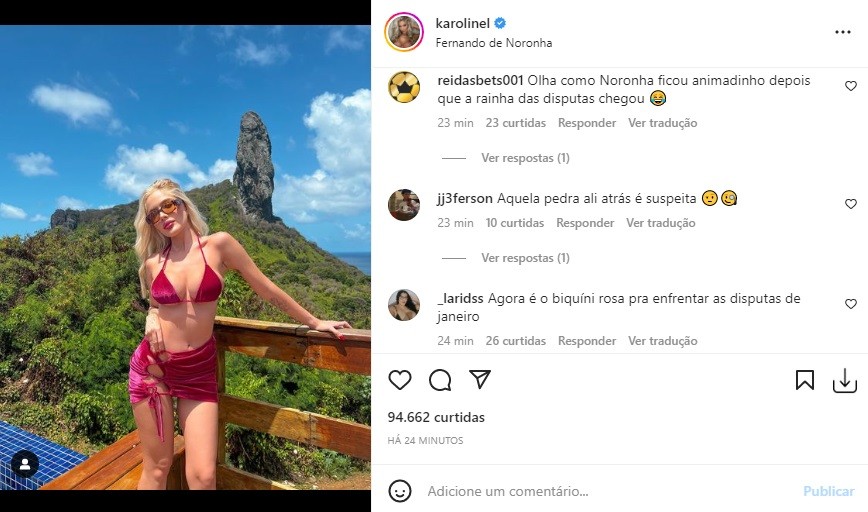 Seguidores brincam com paisagem de nova foto de Karoline Lima — Foto: Reprodução/Instagram