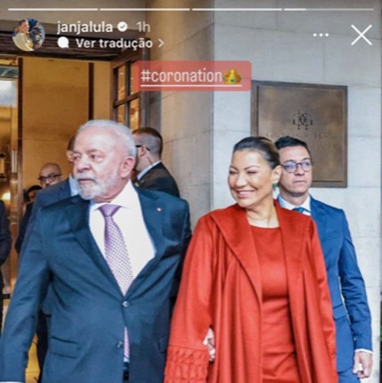 Luís Inácio Lula da Silva e Janja Silva na coração do rei Charles III — Foto: Instagram