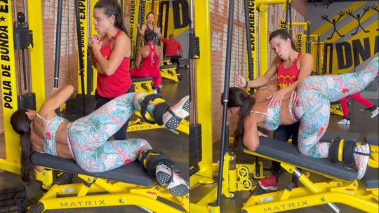 Viviane Araújo pega pesado na academia em dia de treino de perna