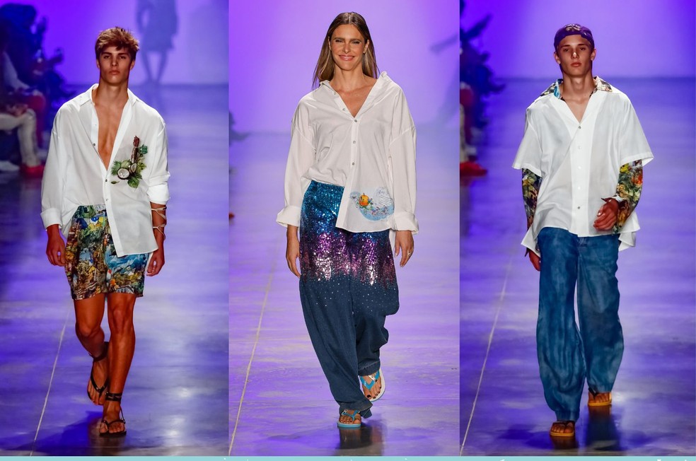 Fernanda Lima e os filhos desfilam pela grife The Paradise — Foto: Launchmetrics Spotlight