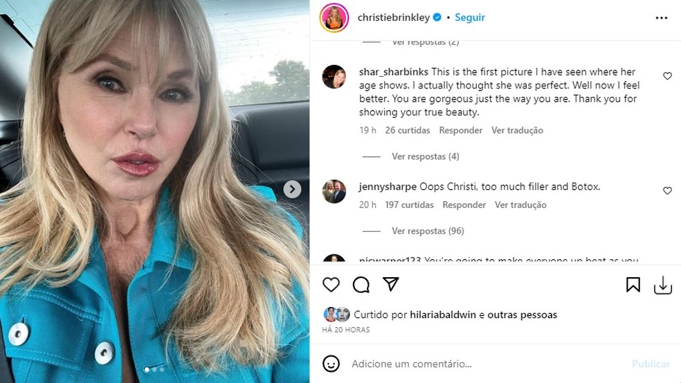 Comentários em publicação da modelo Christie Brinkley — Foto: Reprodução/Instagram