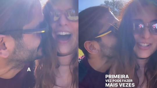 Fernanda Paes Leme dá beijão em Victor Sampaio e brinca: "Nem sabia mais como fazia"