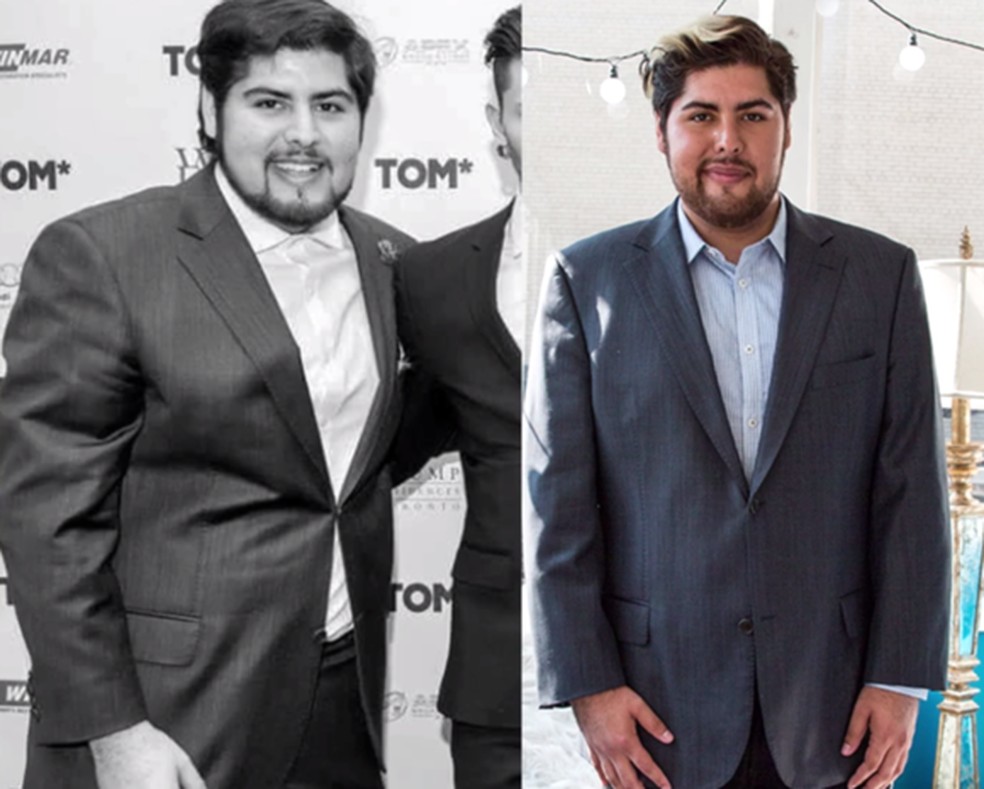 Antes e depois de Roberto Vasquez, de 23 anos. Viciado no game, perdeu 11 kg jogando Pokémon Go (Foto: Acervo pessoal) — Foto: Glamour