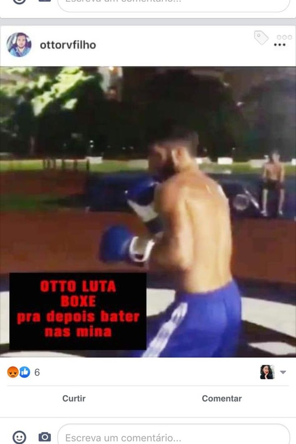 Agressor é lutador de boxe, como mostra print do relato que teve mais de 546 compartilhamentos (Foto: Instagram/Reprodução) — Foto: Glamour