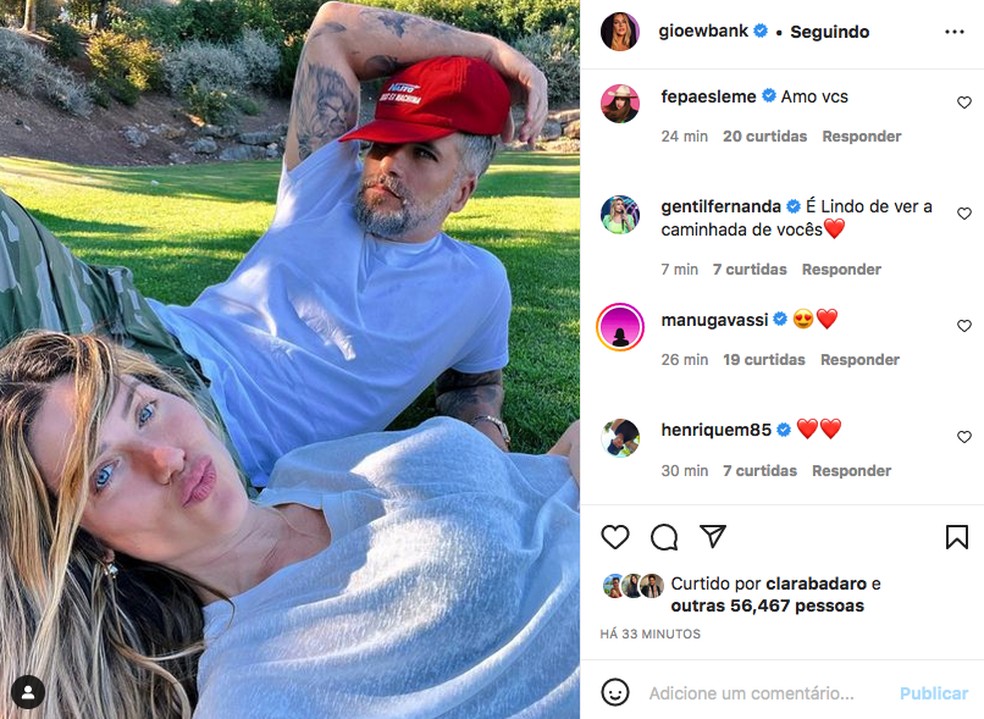 Gio Ewbank se declara para Bruno Gagliasso — Foto: Reprodução/Instagram