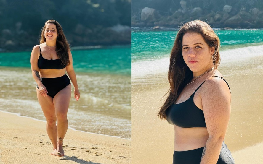Tati Machado caminha pela praia durante férias e seguidores debatem