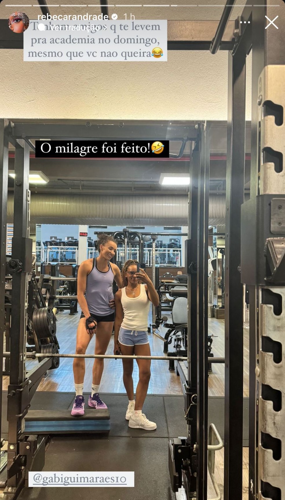 Rebeca Andrade e Gabi Guimarães treinam juntas: "O milagre foi feito" — Foto: Reprodução/Instagram