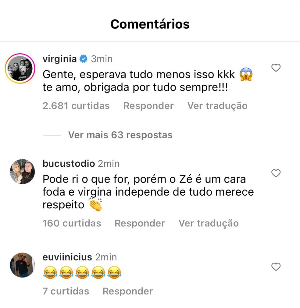 Virginia comenta música de Zé Felipe — Foto: Reprodução/Instagram