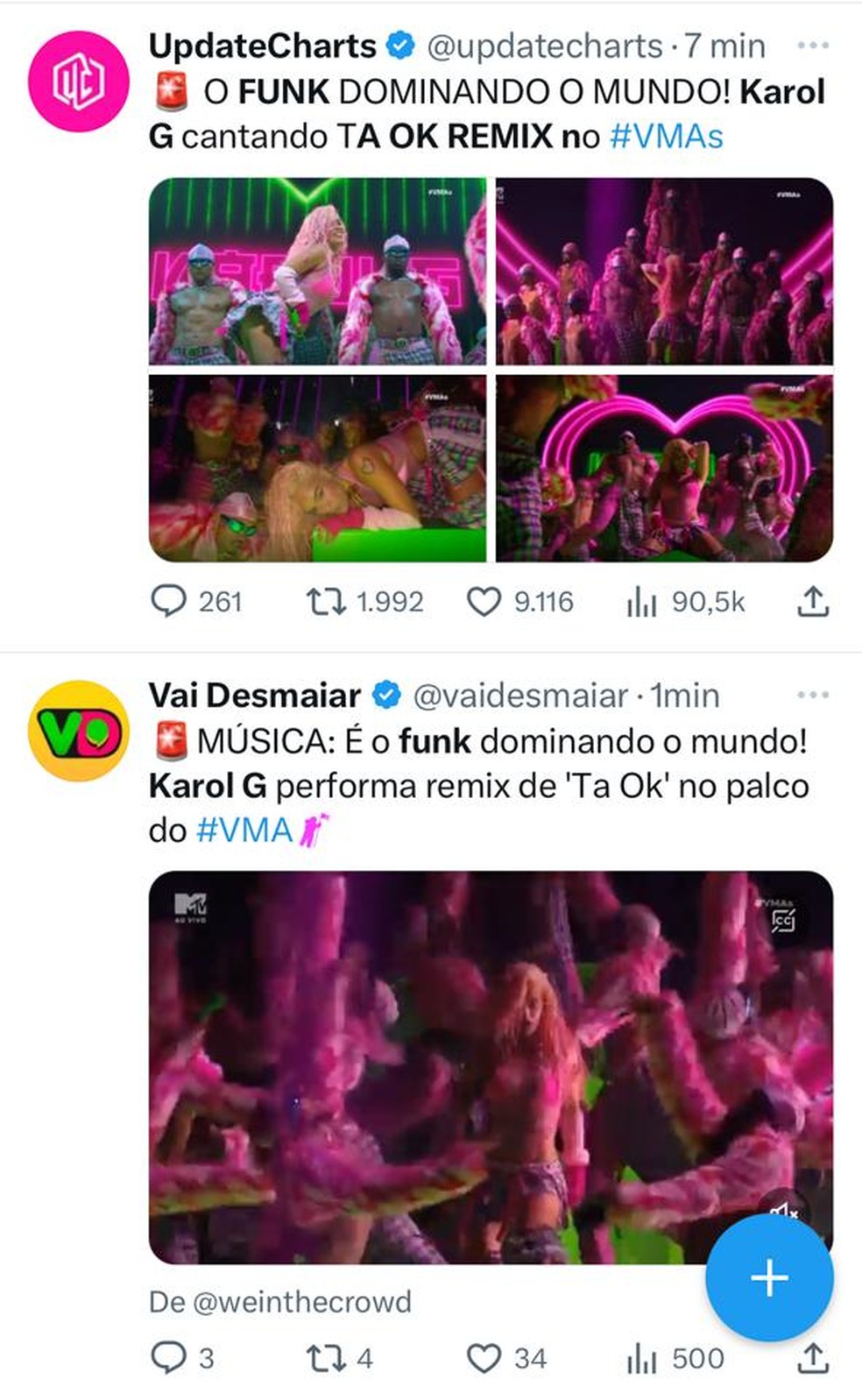 Web reage a performance de Karol G com remix de funk brasileiro — Foto: Reprodução/Twitter
