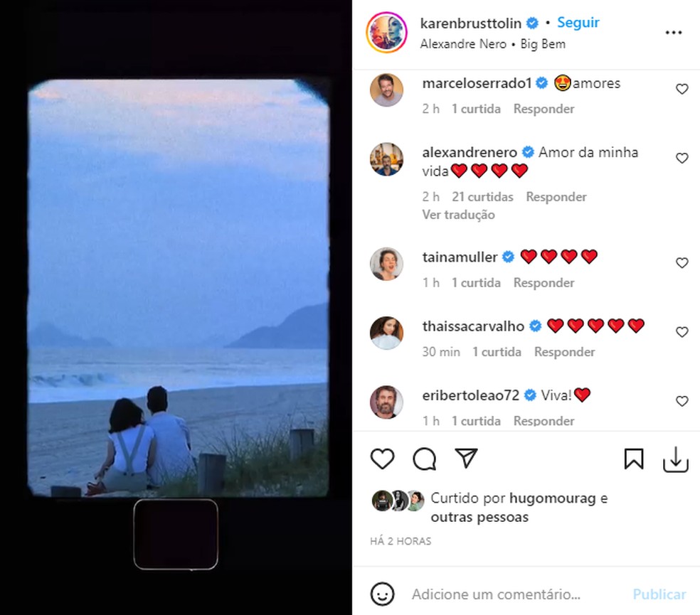 Alexandre Nero retribui declaração de Karen Brusttolin; amigos famosos também desejam felicidades ao casal — Foto: Reprodução/Instagram
