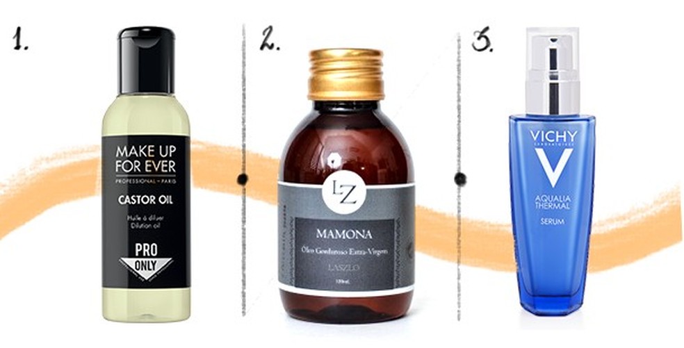 Produtos com óleo de rícino (Foto: Arte/ Erik França) — Foto: Glamour
