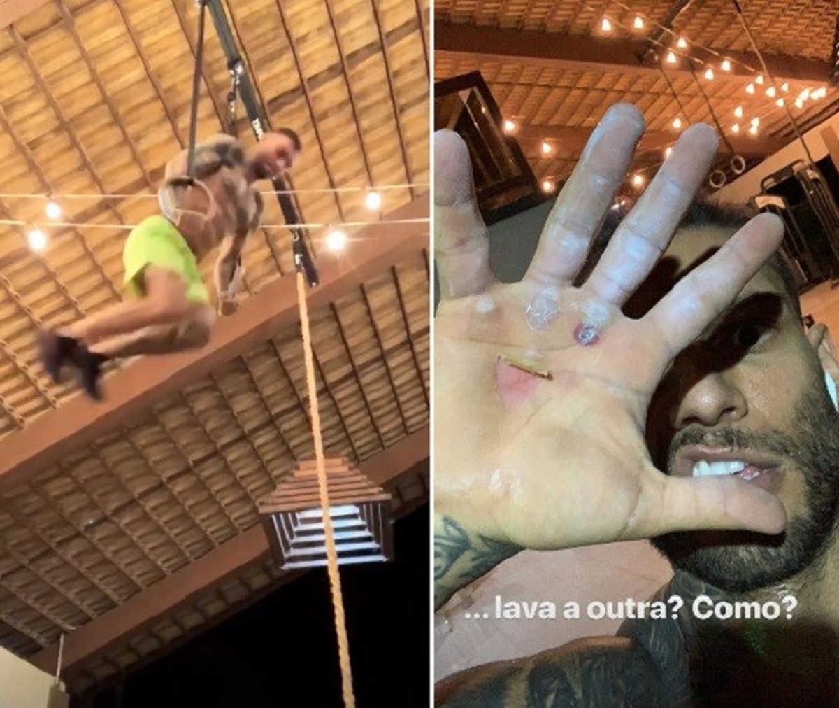 Lucas Lucco mostra mãos machucadas após exercícios