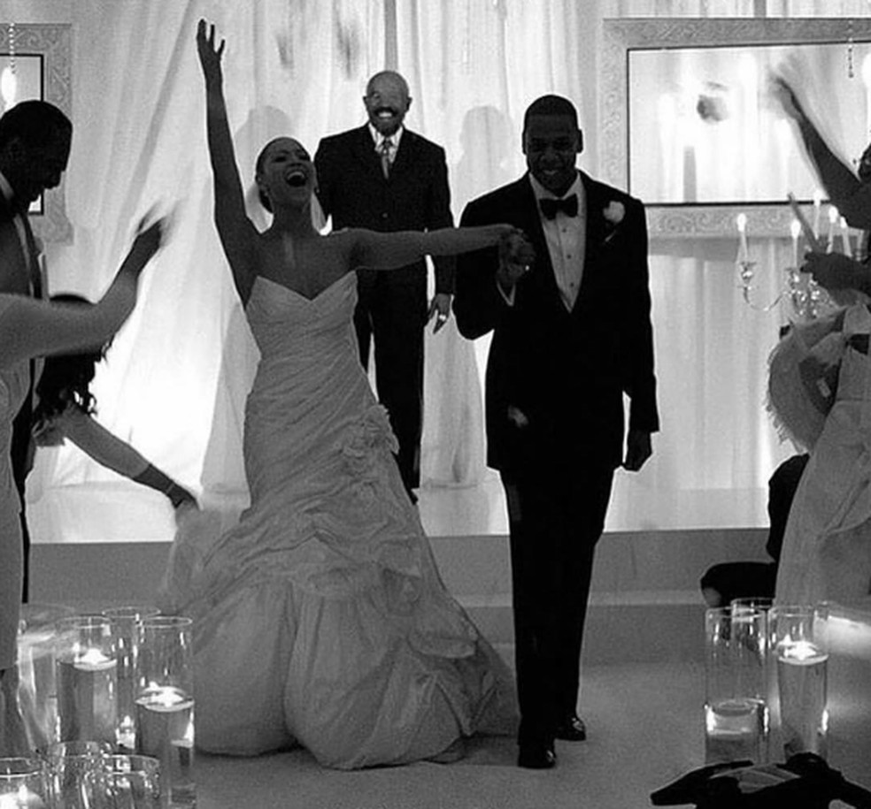 Beyoncé, virginiana, e Jay-Z durante o casamento deles, em 2008 (Foto: Reprodução/Instagram) — Foto: Glamour