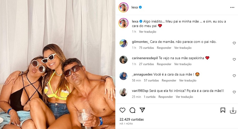 Lexa reúne pai e mãe em novo clique e brinca: 'Algo inédito'