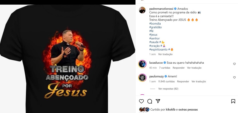 Camiseta com a estampa do Padre Marcelo Rossi à venda — Foto: Instagram