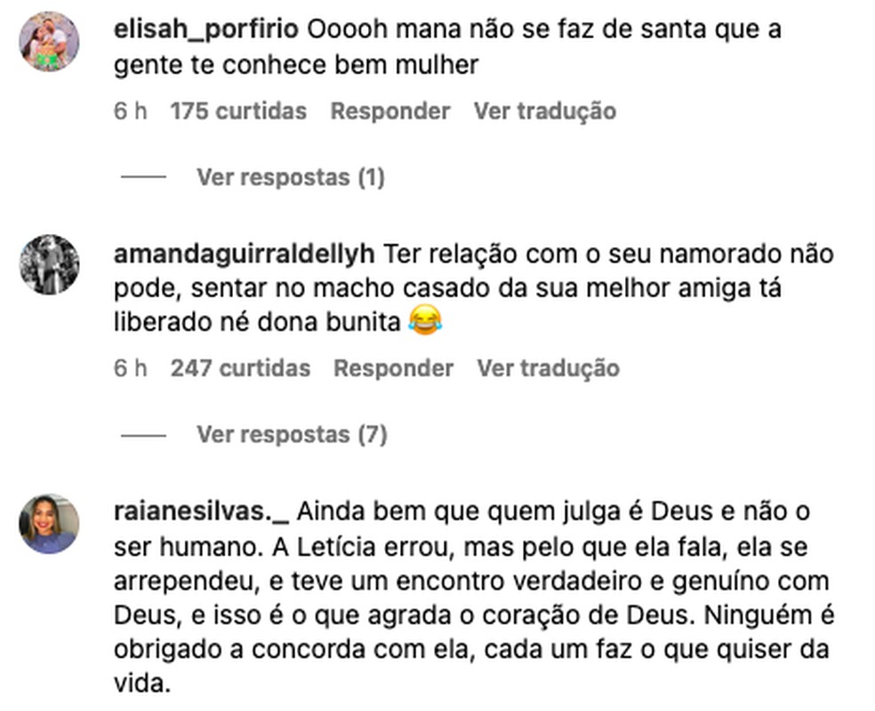Internautas criticam Leticia — Foto: Reprodução/Instagram