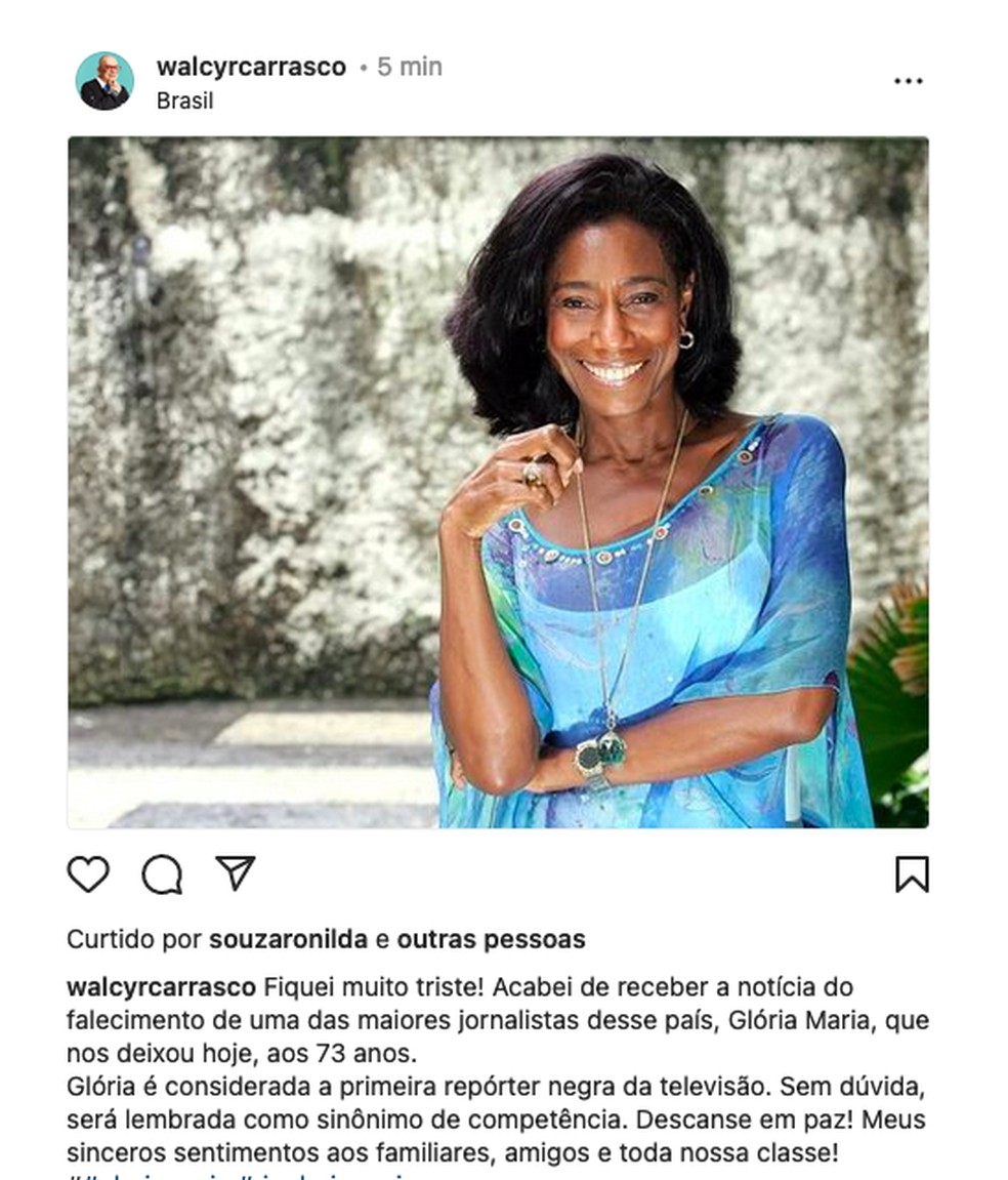 Walcyr Carrasco fala sobre Gloria — Foto: Reprodução/Instagram