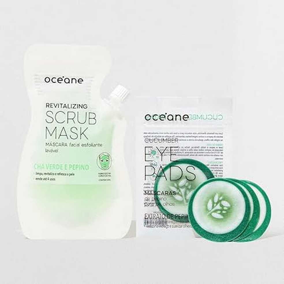 Kit Máscara Facial de Pepino + Máscara Para Área Dos Olhos de Pepino — Foto: Reprodução